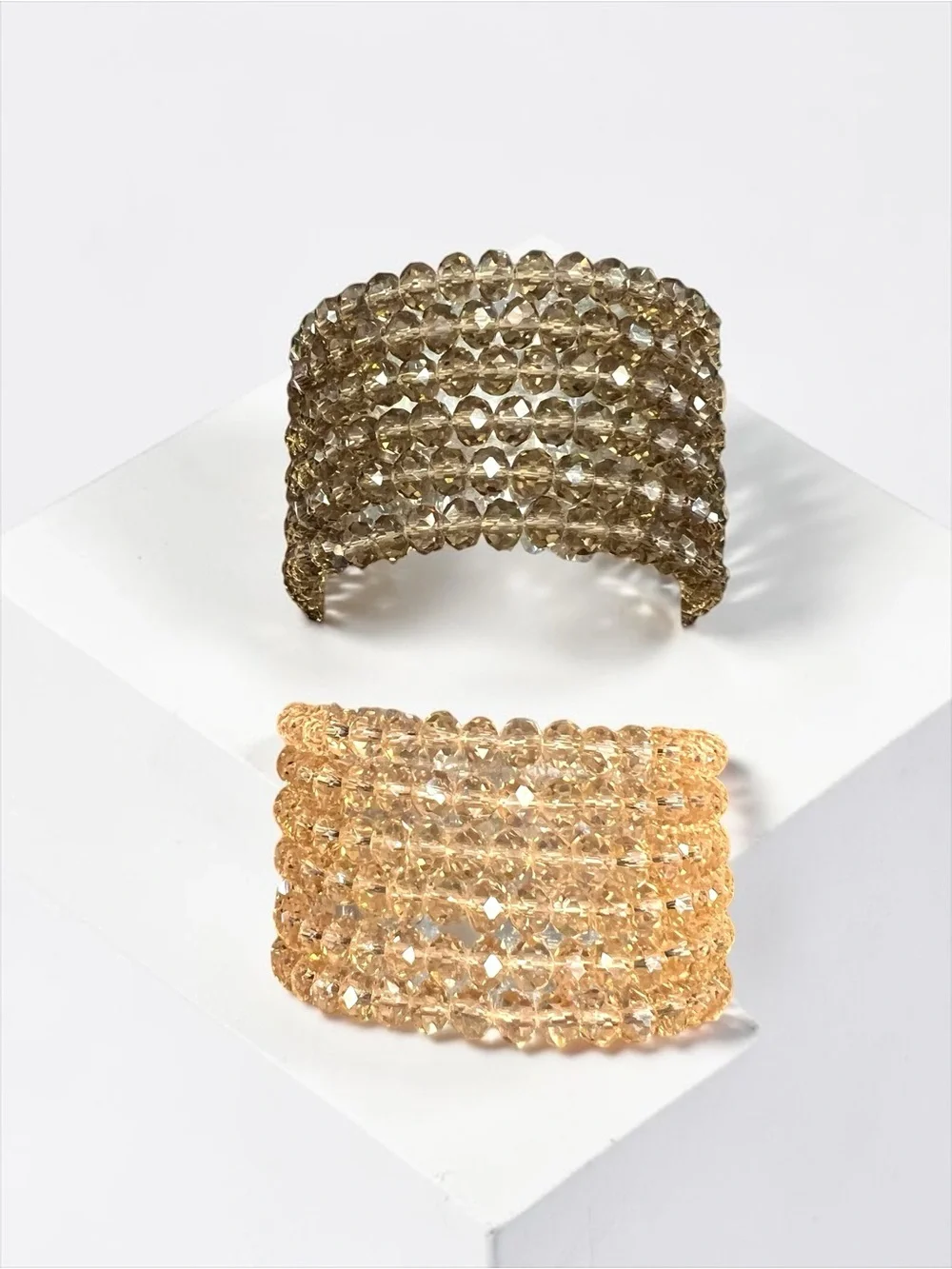 Faceted Stretch Bracelet Sets of 6 - 1 Smokey  and 1 Champagne